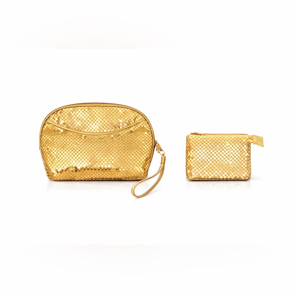 Gold Sequin Cosmetic Bag Set – 2 Piece Matching Glam Travel Pouches